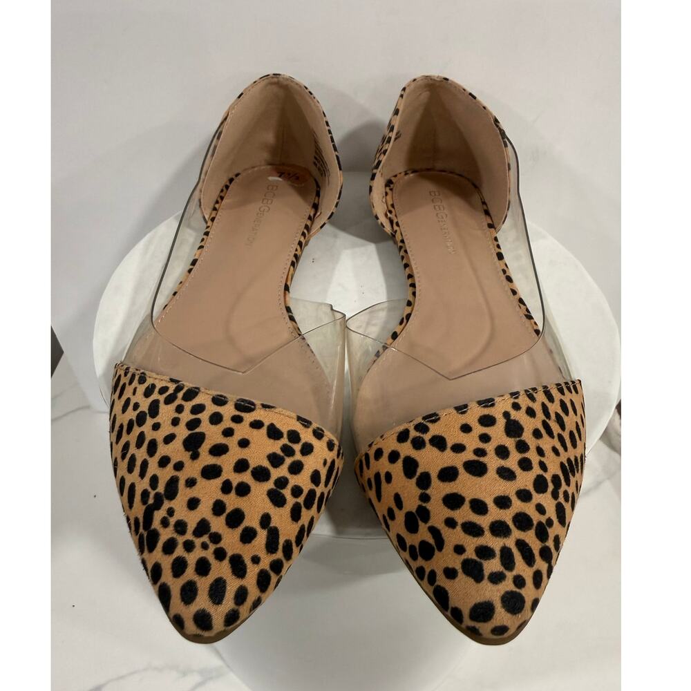 Leopard Ballet Flats Clear PVC Pointed Toe BCBGeneration Ellory D'Orsay Size 8 W